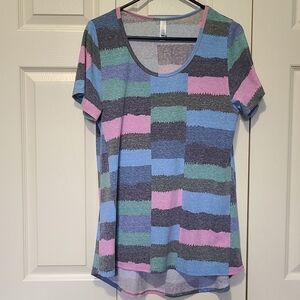 Multicolor Pastel Block Pattern LuLaRoe Classic T Short Sleeve Top Size Medium